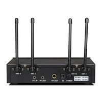 Sistema Inalámbrico Profesional de Karaoke UHF de 4 Canales, Micrófono de Solapa, Micrófono de Cuello con Graves y Agudos, Micrófono de Diadema para Artistas