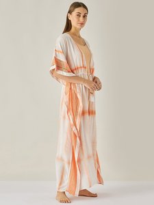 La última colección caliente Tie Dye Kaftan Gypsy Chic Tela de rayón Cuello en V Mangas cortas Ajuste suelto Hasta el suelo Cómodo Kaftan - Product Image 6