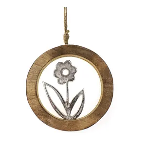 Fabricant fiable de la dernière conception de qualité supérieure décor pendentif fleur en anneau en bois manguier bois naturel brun métal fleur