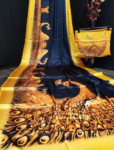 Último diseñador de saris para mujer, blusa de seda con crape de satén, telas suaves, ropa de fiesta, bodas, ocasiones informales, estampado étnico indio - Product Image 3