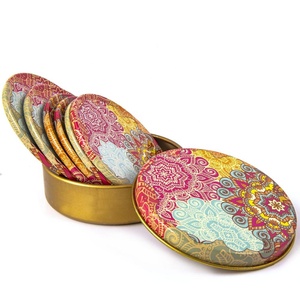 MANDALA colorido estampado y caja de seis METAL té montaña rusa de Turquía - Product Image 1