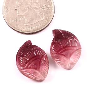 Tourmaline naturelle bio, tourmaline sculptée à la main, taille fantaisie 14x19,50 mm, une paire, 23,90 carats +AAAA, pierre authentique et naturelle. - Product Image 1