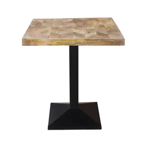 Industrial Parquet Wooden Table Top in Herringbone Pattern Metal Mango Wood Top Restaurant Table Commercial Furniture Supplier