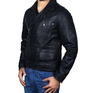 Veste de motard en cuir véritable pour hommes, coupe cintrée, Design mode d'hiver, disponible en couleurs - Product Image 5