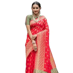 Reine exklusive Zari-Arbeit mit reinem Banglori-Rohseide stoff Fancy Silk Hand Work Designer-Bluse mit Sari