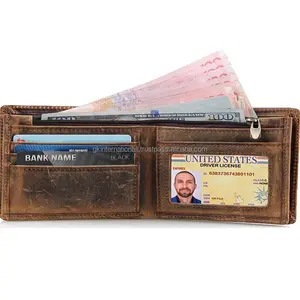 100% üst tahıl hakiki deri iki ton desenli erkek cüzdan büyük uzay kimlik pencere fermuar bifold el yapımı cüzdan