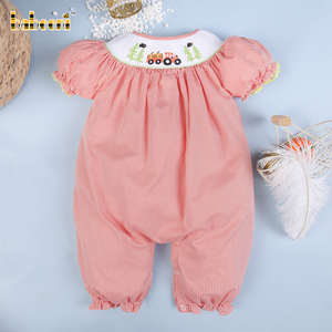 Baby Girls Autumn Smocked Bubble Romper Set con cierre de botón a presión-100% algodón orgánico ODM OEM al por mayor BB2786 - Product Image 3