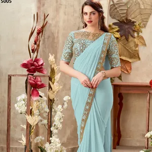 ชุดคอลเล็คชั่นนักออกแบบใหม่ของอินเดียชุด GEORGETTE พิมพ์ลายขอบลูกไม้ SAREE MOTI พร้อมเสื้อพิมพ์ลาย - Product Image 1