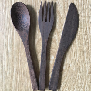 High Quality Organic Dark Ebony Wood Cutlery <b>Set</b> Eco-Friendly Reusable Coconut Spoon Fork Knife From Vietnam Pattern Type Plant - Product Image 2