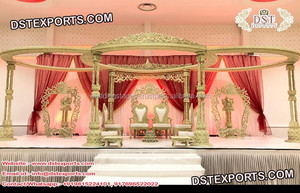 Indian <b>Wedding</b> Double Wooden Mandap Traditional <b>Wedding</b> Golden Mandap Set Decoration <b>Wedding</b> Golden Carved Bollywood Mandap USA - Product Image 4