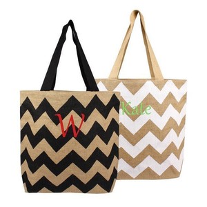 Remise chaude sac fourre-tout en jute pour femmes style fantaisie écologique avec logo personnalisé et lettre décoration fermeture ouverte - Product Image 2