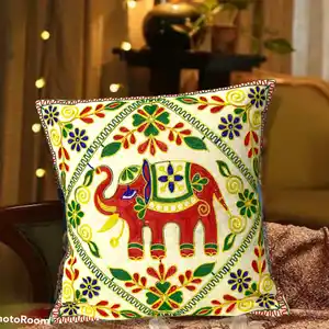 Capa de almofada suzani bordada à mão, capa de almofada estilo indiano com estampa de elefantes bonitas.