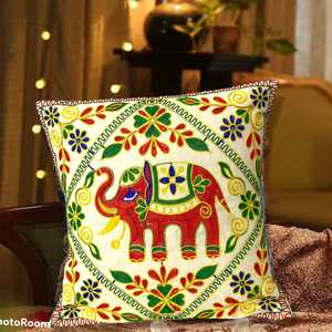 Funda de cojín Suzani bordada con estampado de elefante hermoso hecho a mano indio para uso doméstico para sala de estar - Product Image 1