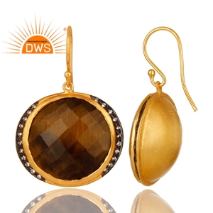 Pendientes de ojo de tigre con gancho de piedras preciosas, proveedor de joyería, amarillo, chapado en oro de 18k, Plata de Ley 925, fabricante de joyería - Product Image 3