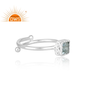 สแควร์ตัดสีฟ้าบุษราคัมแหวนพลอยเครื่องประดับชุดผู้ผลิตแหวนเงินสเตอร์ลิงปรับมงกุฎผู้จัดจำหน่ายแหวน - Product Image 3