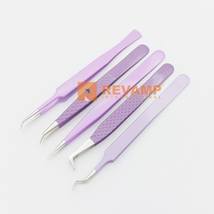 Pince à épiler pour cils en acier inoxydable violet durable de marque privée pointe pointue pour extensions d'application manuelle - Product Image 6