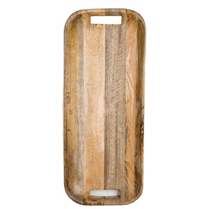 Plateau de service rectangulaire en bois de manguier, fait main, design rustique, motif uni, vaisselle et assiettes - Product Image 1