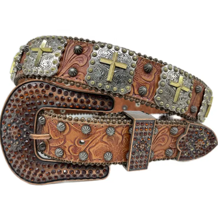 Cinturones de conchos cruzados de vaquero, de moda