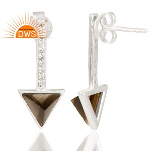 Smoky Quartz Gemstone Earrings Jewelry Manufacturer Focused Arrow Design 925 Sterling Fine Silver Earrings - Product Image 3