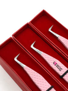 Pince à épiler en acier inoxydable pour extension de cils à pointe argentée avec revêtement en poudre rose clair à 90 degrés vente en gros - Product Image 3