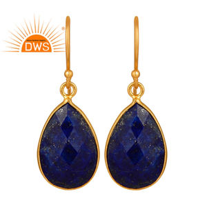 Pendientes colgantes de piedras preciosas de lapislázuli de plata 925 chapados en oro de 18 quilates de alto pulido Proveedor de joyas Colección clásica - Product Image 1