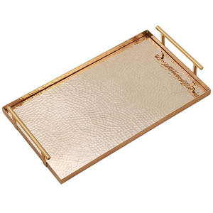 ถาดเสิร์ฟทรงสี่เหลี่ยมผืนผ้าตกแต่งสีโรสโกลด์ ถาดเสิร์ฟลายตอกแบบตกแต่งสำหรับการตกแต่ง - Product Image 1