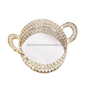 Petit plateau de service en métal plaqué or et nickel, cristal perlé - Product Image 5