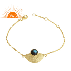 Yellow Gold Plated <b>Sterling</b> <b>Silver</b> Party Wear <b>Bracelet</b> for Women Labradorite Gemstone Jewelry Manufacturer Classic Collection - Product Image 1