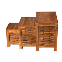 Juego de Taburetes y Mesas Auxiliares Modernos Personalizados con Otomana de Madera Maciza de Sheesham para Hotel, Apartamento, Muebles de Sala de Estar Estilo Indio