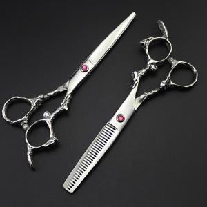 Juego de 4 tijeras de peluquero de acero inoxidable con mango de dragón, tijeras de adelgazamiento y corte de pelo, uso en salón, maquinilla de afeitar certificada CE - Product Image 6