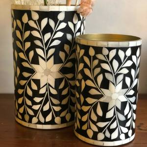 Bone Inlay Flower <b>Vase</b> for Dry Flower in <b>Cylinder</b> Shape and Floral Bone Inlay Design for Dining Table Living Room Home Tradnary - Product Image 3