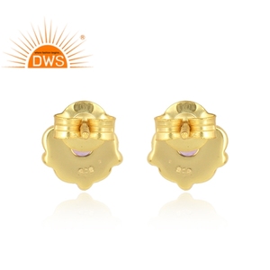 Boucles d'oreilles rondes plaqué or jaune, livraison gratuite, fournitures de bijoux en argent 925, améthyste naturelle, pierres précieuses - Product Image 3