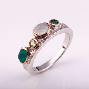 Sanq — argent plaqué argent 925 avec Agate verte naturelle, calcédoine verte émeraude, haute qualité de thaïlande - Product Image 3
