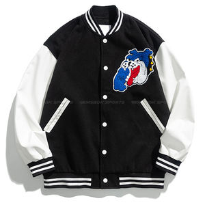 แจ็กเก็ตบอมเบอร์ทีมตัวแทนมหาวิทยาลัยสีดำคอปกตั้งแฟชั่นเย็บปะติดปะต่อกันเสื้อแจ็คเก็ตทีมตัวแทน - Product Image 1
