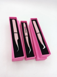 แหนบต่อขนตาสแตนเลสสไตล์ปลาโลมามืออาชีพ45องศาสีชมพูเคลือบผงเครื่องมือความงาม - Product Image 3