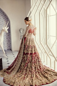 Hermosa nupcial tradicional indio/pakistaní elegante acetato hasta el suelo vestido Trail pesado Zardozi bordado Lehenga Choli - Product Image 2