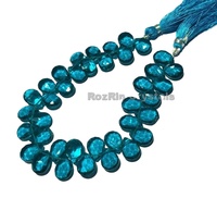 Perles de topaze bleue de Londres en quartz, facettées en forme de poire, style briolette, souvenir religieux bouddhiste à vendre