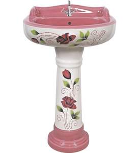 Lavabo monobloc en céramique romantique au design moderne avec piédestal pour bureau ou cuisine, accessoires inclus. - Product Image 4