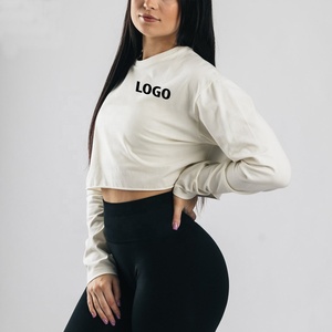 Camisetas de mujer Precio barato Venta de calidad superior Manga completa Logotipo de impresión de transferencia de calor personalizado Camisetas de mujer Camisa de cuello redondo - Product Image 3
