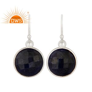 Pendientes de plata de primera ley y zafiro azul, aretes colgantes, plata esterlina 925, GEMA, facetado, redondo, venta al por mayor - Product Image 1