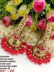 Jhumas antiques de perles, brillantes et de bonne qualité, aspect géométrique, légères, création par M - Product Image 3