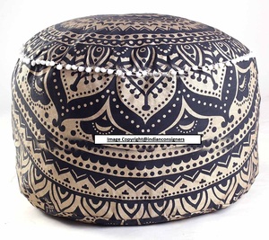 Ombre Mandala algodón PUF reposapiés PUF otomano cubierta de asiento redondo hermoso oro negro por los consignadores indios - Product Image 5