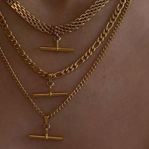 Wholesale Fashion Stainless Steel Jewelry 18K Gold Plated <strong>T</strong> <strong>bar</strong> Figaro Chain <strong>Necklace</strong> Mesh Chain Rope Chain <strong>Necklace</strong> for Women - Product Image 1