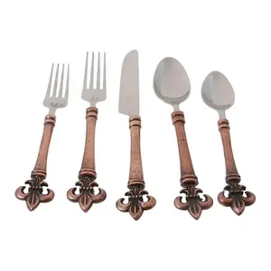 Ensemble de couverts à poignée fini antique en acier inoxydable royal plaqué argent avec cuivre - Product Image 1