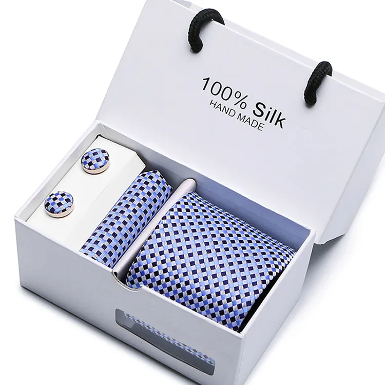 Gift box Solid Mens Skinny Ties Fashion Plain Ties Jacquard Woven Silk Ties for Mens Wedding Suits
