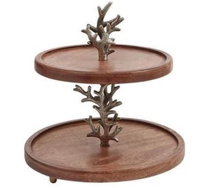 Soporte de pastel de 2 niveles, bandeja de servicio de pastel de diseño moderno y redondo, herramientas de soporte de madera y Metal para casa, Hotel y restaurante - Product Image 5