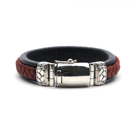 Pulsera de Plata de Ley 925 hecha a mano, pulsera de cuero genuino para hombre, pulsera hecha en Bali, precio al por mayor, joyería de moda para hombre