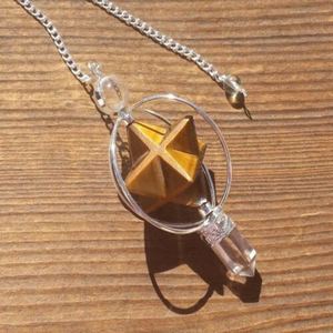 หินตาเสือตามธรรมชาติผลิตภัณฑ์ลูกตุ้มเหลี่ยมเพชรพลอยแบบหมุน merkaba สำหรับงานฝีมือหินกึ่งมีค่า - Product Image 1