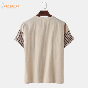 เสื้อยืดคอกลมสำหรับผู้ชายผ้าคอตตอนลำลองแห้งเร็วระบายอากาศพิมพ์ลายตัวอักษรโลโก้และเย็บปะติด - Product Image 4