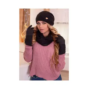 Trendy Design Best Selling Stylish Knitted Classic Women Hat, Snood and Gloves Set at Wholesale Price